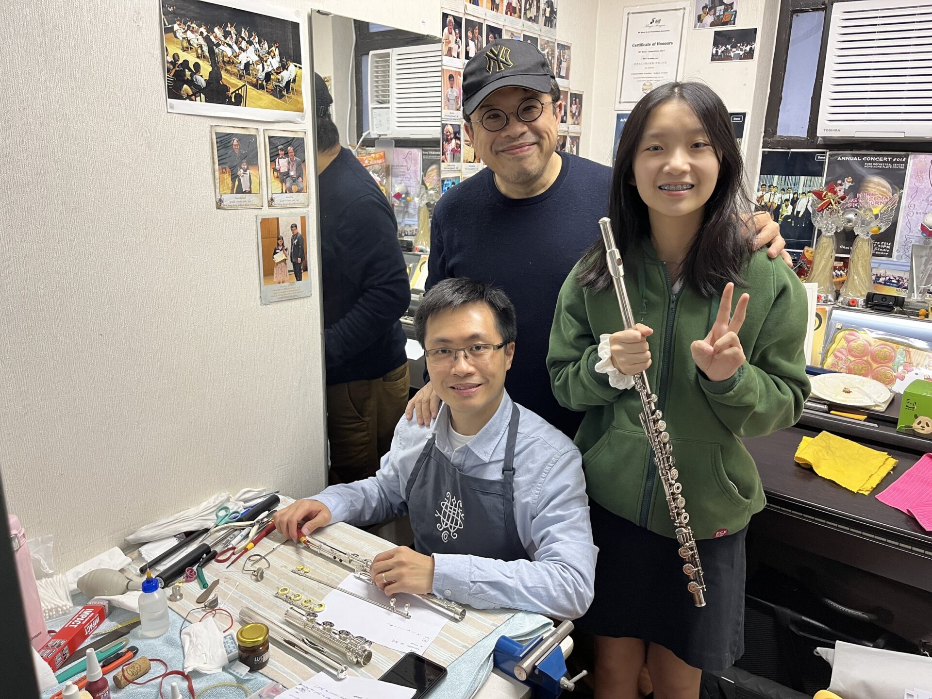 Ringo Chan and Chris Leung flute repair at Hong Kong Flute Centre