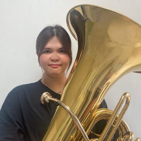 A selfie of Vivian Heung with her own tuba.