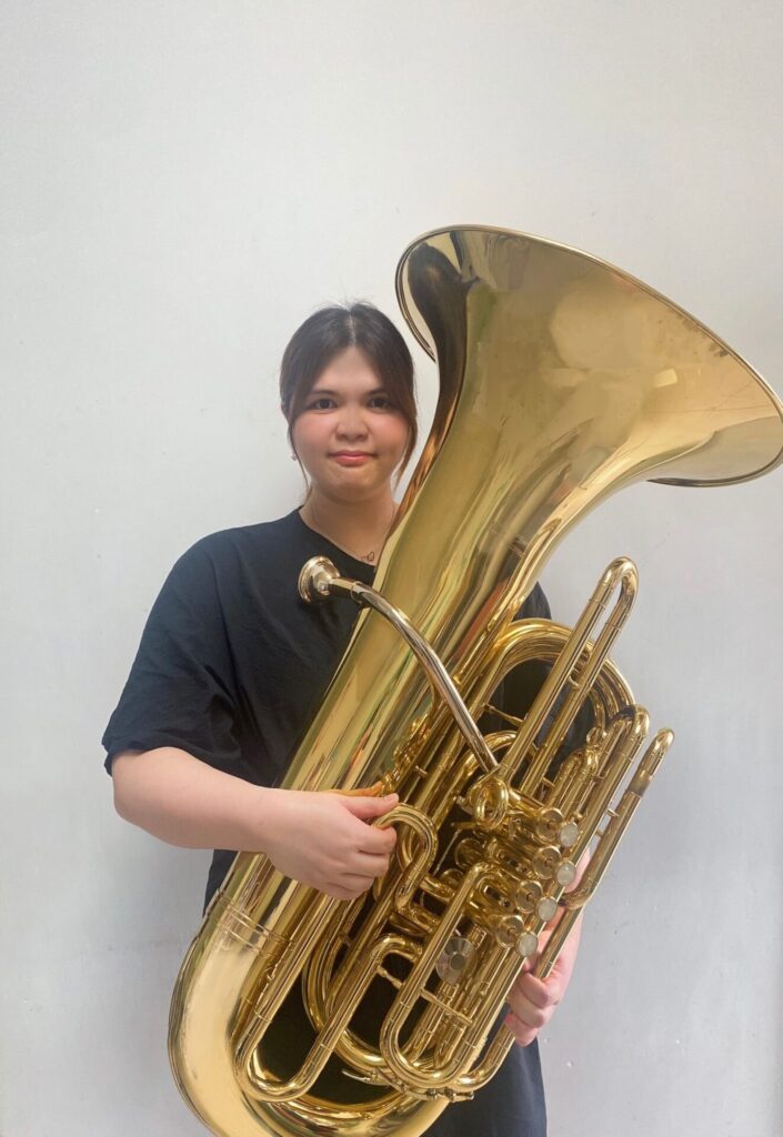 A selfie of Vivian Heung with her own tuba.