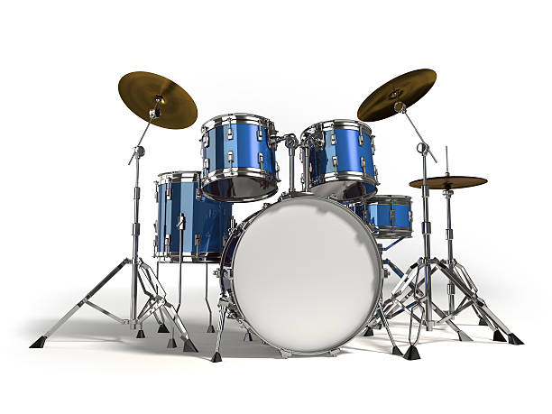 An image of a complete drum set, including bass drum, snare drum, etc.